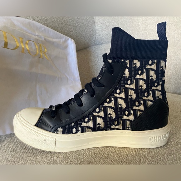 Technical Knit Calfskin Oblique Women’s ‘Walk’n’ Dior High Top Sneakers - Picture 3 of 11
